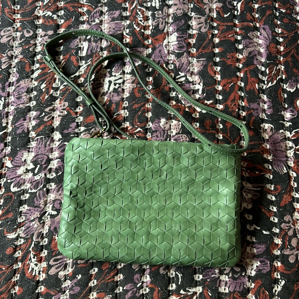 Madewell small woven leather crossbody bag, green